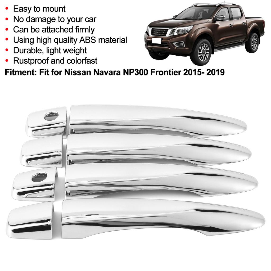 Chrome Car Door Handle Cover Trim ABS Anti-Scratch Durable Upgrade Accessories Exact Fit for Nissan NP300 Frontier 2015-2019