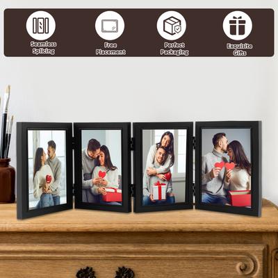 Wooden Photo Frame Foldable Hinged Picture Frame Table Ornament Souvenir for Bedside Bookshelf Office Picture Album Storage Box