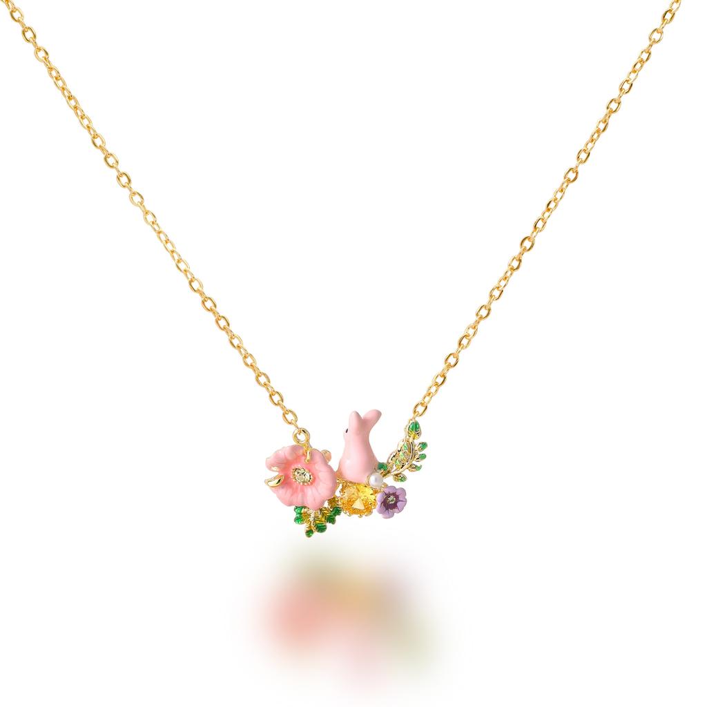 Korean version of sweet temperament light luxury handmade oil drop enamel glaze flower pendant collarbone chain women's senior sense snake bone chain