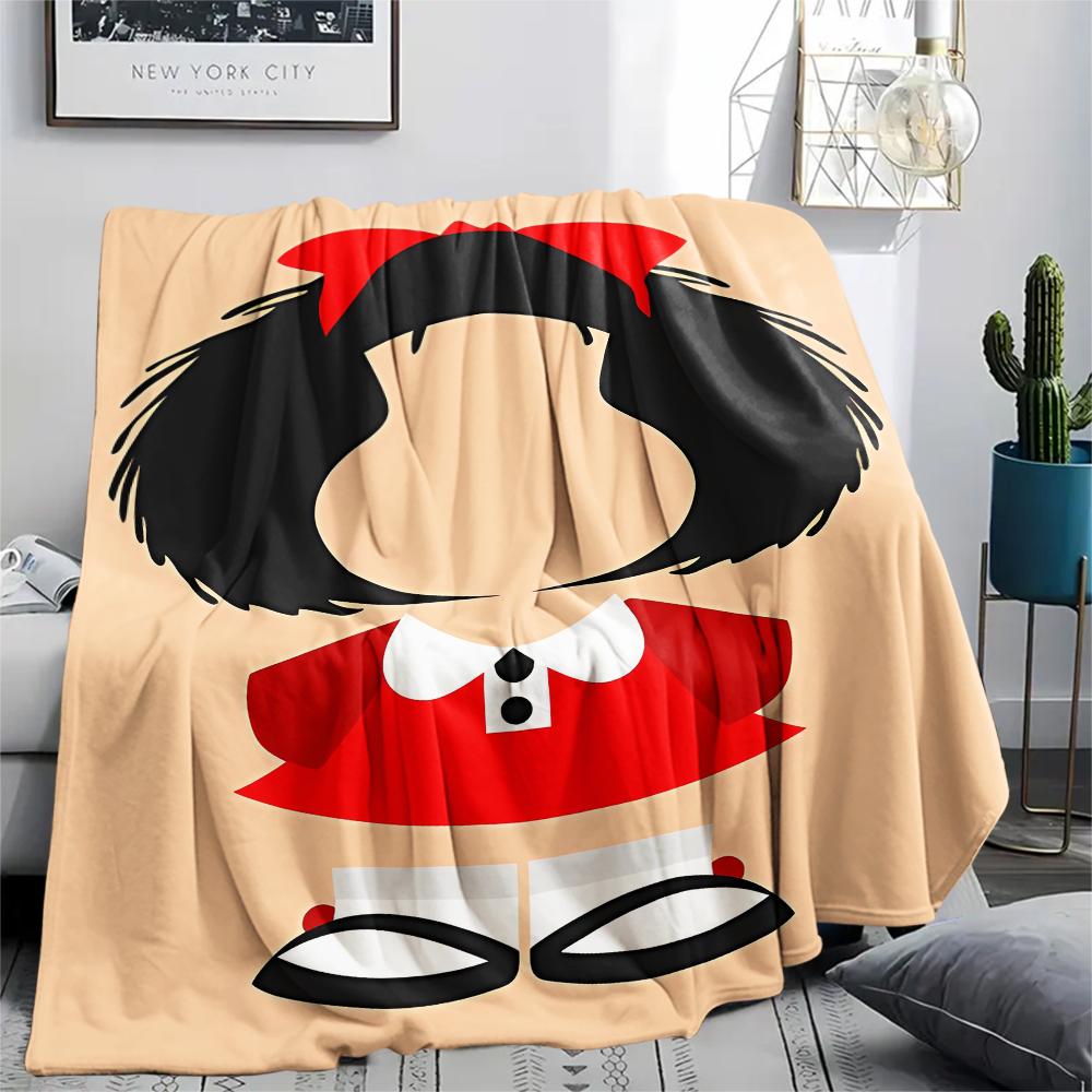 1PC Mafalda Print Flannel Blanket, High Quality All Seasons, Home Decor, Warmth and Comfort, Perfect for Christmas Gifts