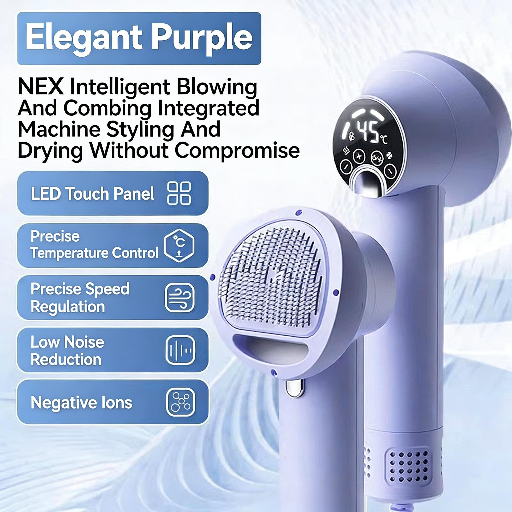 

2-in-1 Professional Pet Hair Dryer Grooming Tool Dog Cat Puppy Hot Cold Wind Air Brush Strong Power Special Fast Drying Machine фіолетовий