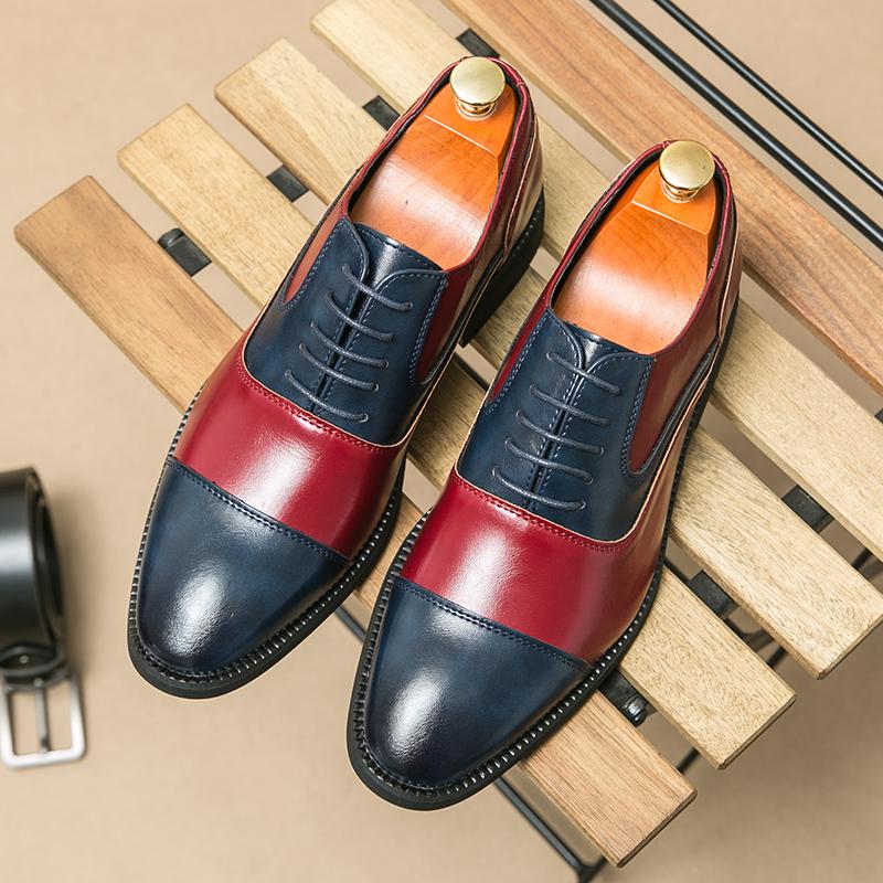 Fashion Men Leather Shoes Italian  Luxury Business Dress Shoes All-Match Casual Shoes high quality Brown classic block shoe