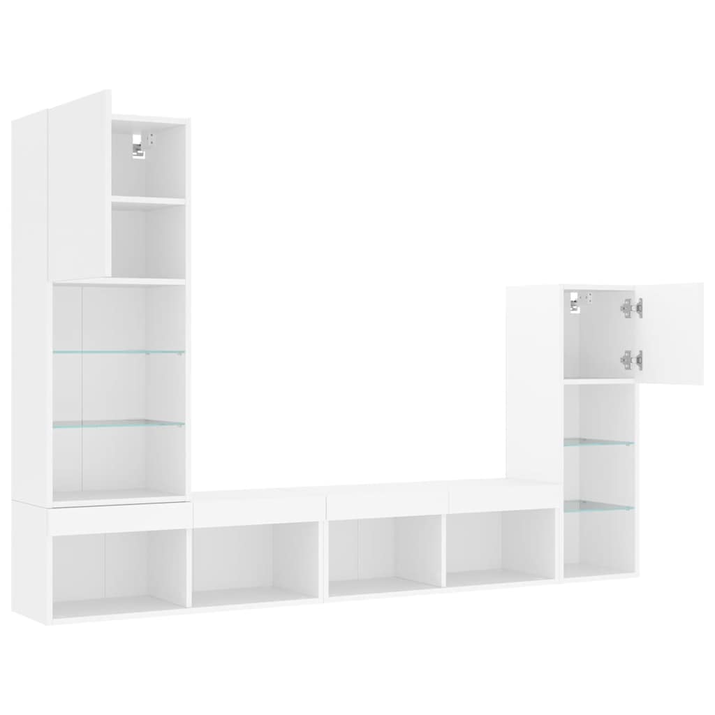4 piece living wall unit with LED lighting white wood based material