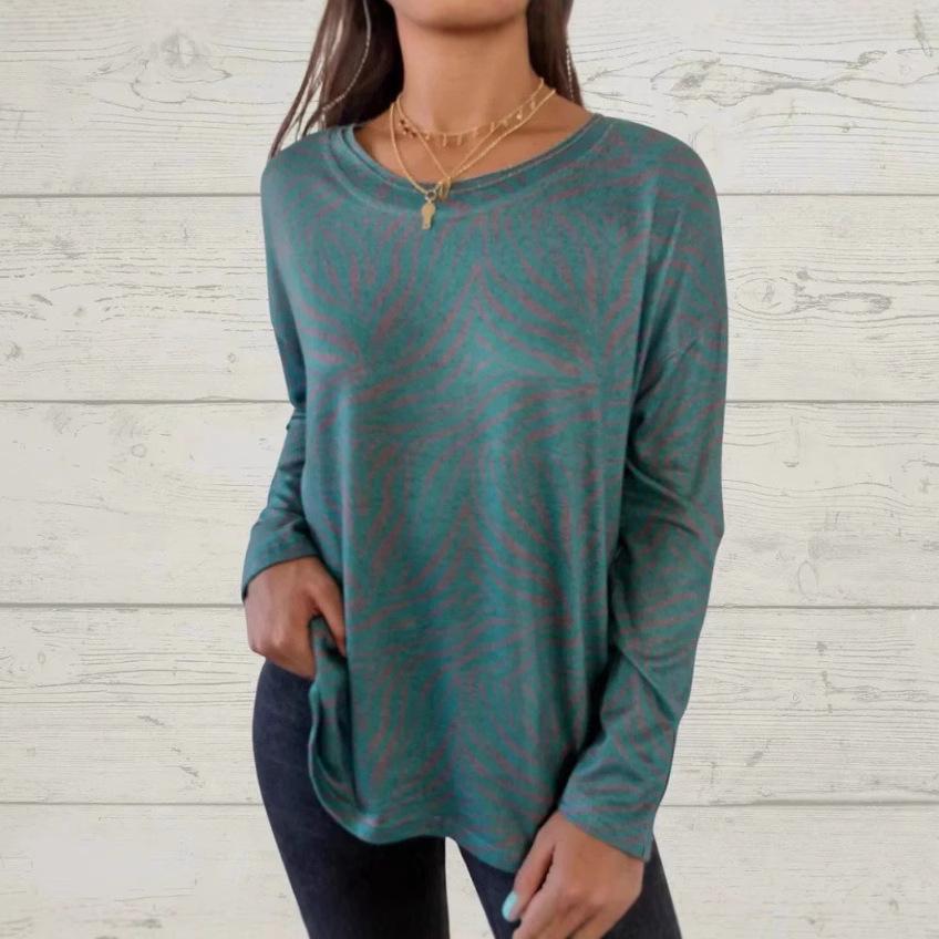 Spot 2025 European and American Autumn Women's Printed Crew Neck Long Sleeve Top