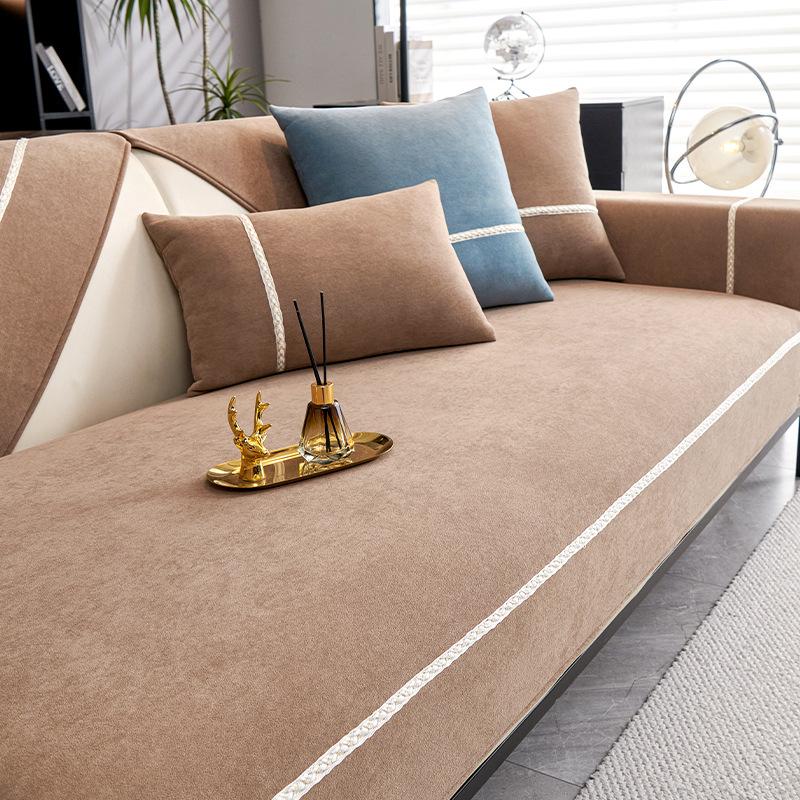 Velvet Skin-Friendly Sofa Cushion Four Seasons Universal Non-Slip Living Room Sofa Set Solid Colour Chenille Thickened Sofa Back