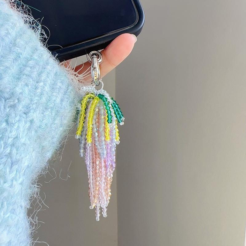 Coquette Jellyfish Beaded Phone Charm Tassel Bag Aesthetic Waterfall Bead Pendant for Purse Backpack Decor Gift Bag Charm