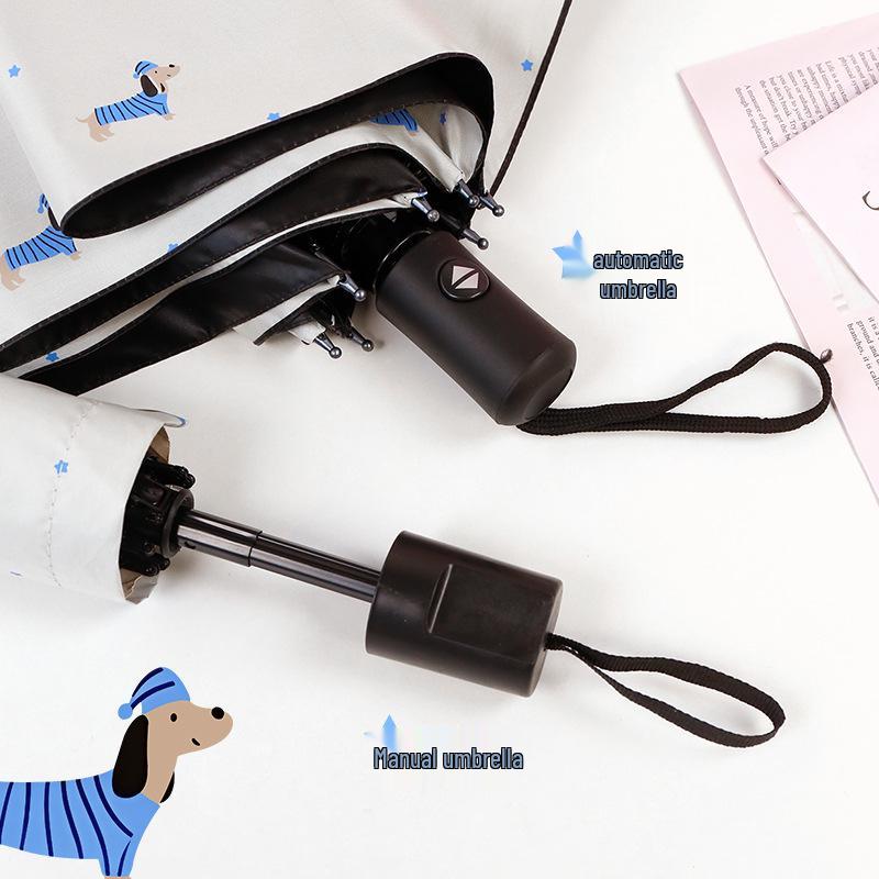 Automatic Cute Cartoon Black Glue Folding Umbrella for Girls - Dual Sun & Rain Protection