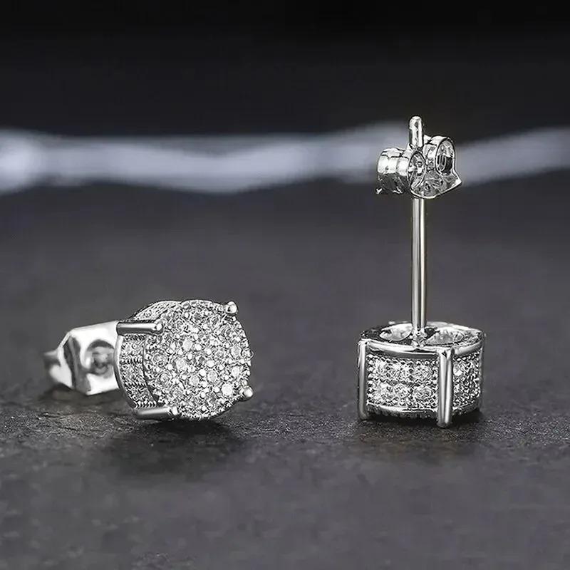 

Gold Silver Color Round Ear Studs for Women/Men Fashion 4 Claw Shiny Rhinestone Stud Earrings Punk Luxury Design Jewelry Gift срібний