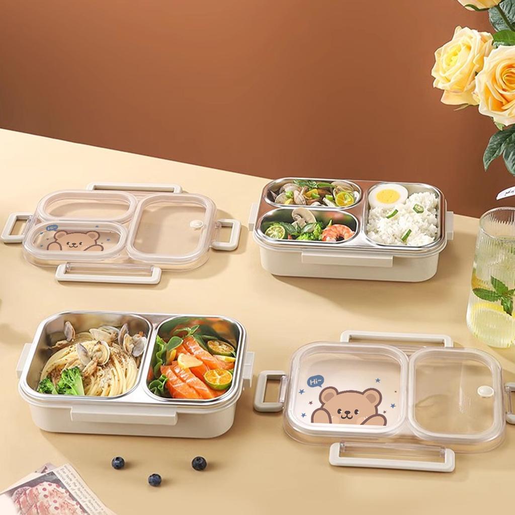 WORTHBUY 1000Ml 304 Stainless Steel Divided Bento Lunch Box ,Portable Large Capacity Leak-proof Food Container For Students