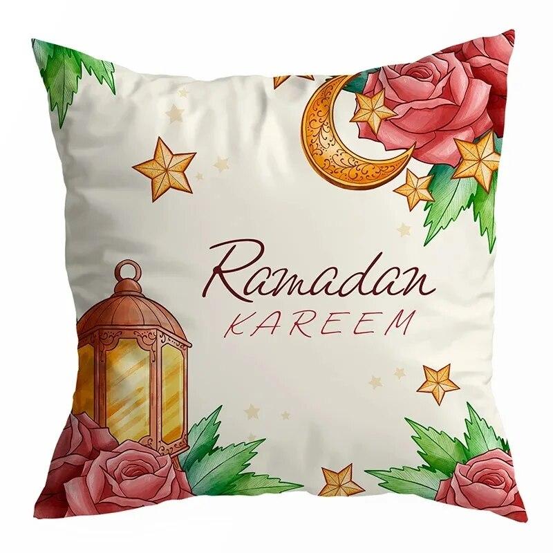 Ramadan Decoration 2024 Mubarak Cushion Cover Cotton Eid Mubarak Islamic Muslim Happy Eid Mosque Pillowcase Party Supplies