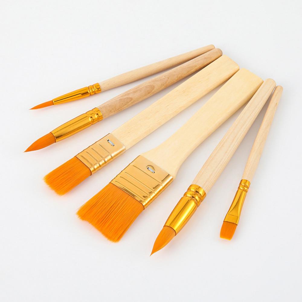Art 6-pack oil painting pen, wood color short rod nylon brush set, watercolor pen, acrylic painting paint brush