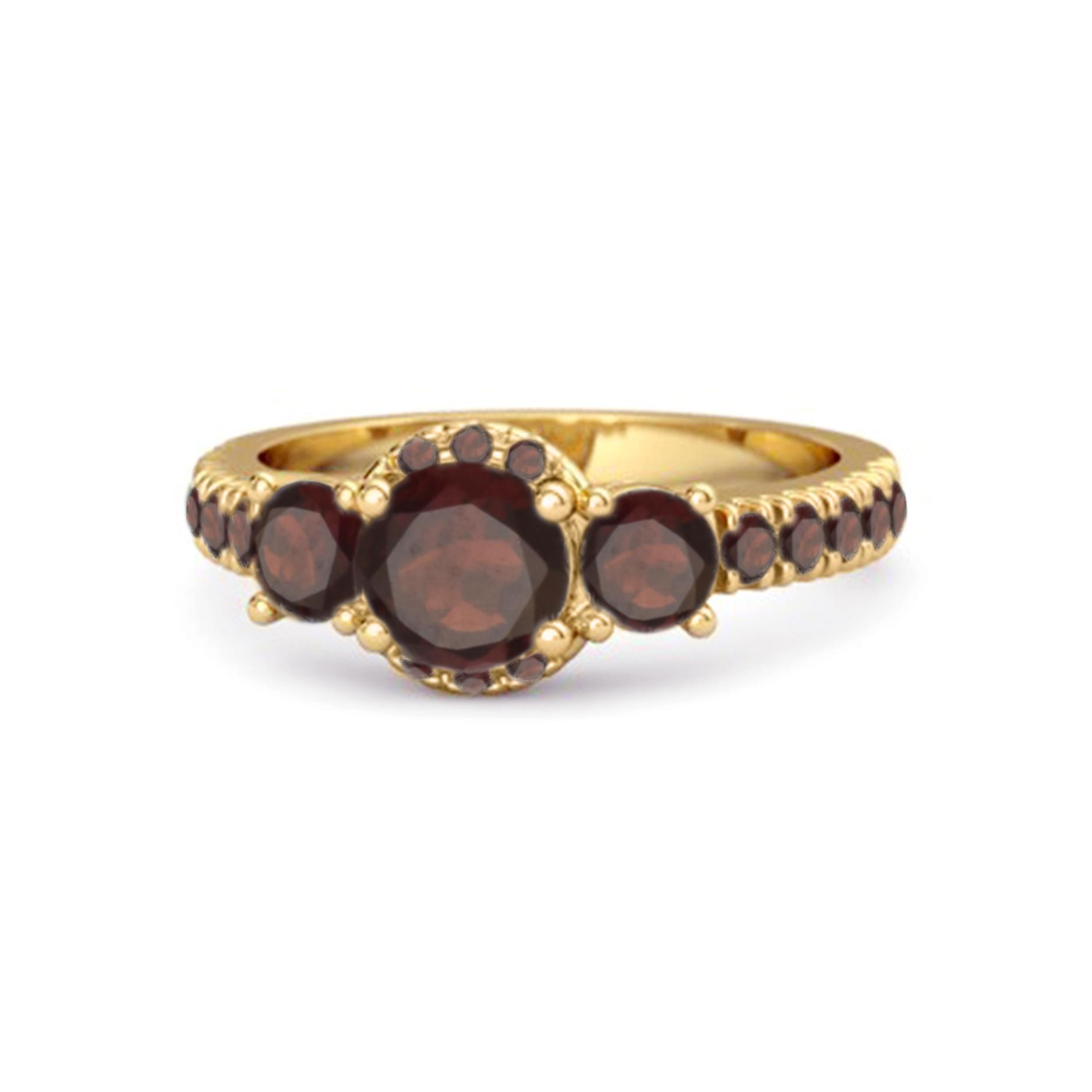 Garnet Three- 925Stone Halo pave Band Ring - 925 Sterling Silver Gold Vermeil 12 жёлтый