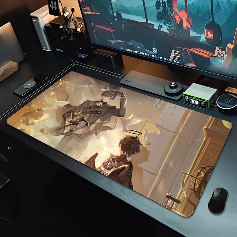 Gaming Mouse PadLarge Desk MatAntislip BaseStitched EdgesElegant SilverHaired Anime Guy Print for Gaming Office Desk Use