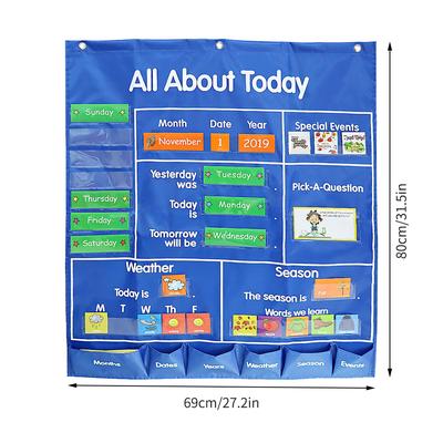 Tableau de poche pour salle de classe scolaire, avec Date, mois, année, semaine, saison, cartes d'événements météorologiques, enseignement pour enseignants