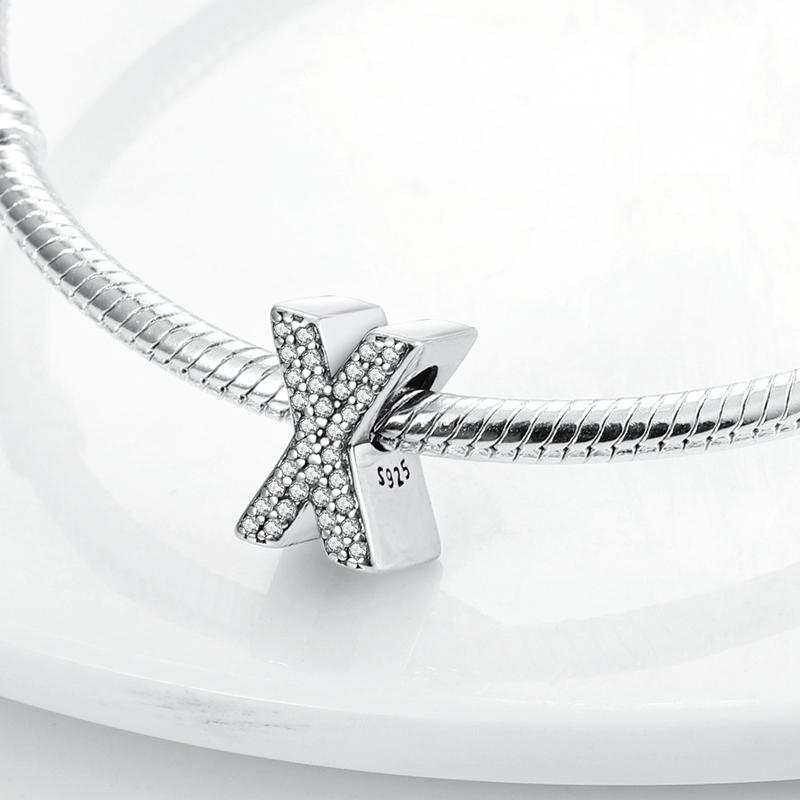 Original A-Z Alphabet Charms Bead 925 Silver 26 Letters CZ Zircon Heart Love Charm Fit Bracelet Bangle Jewelry Making