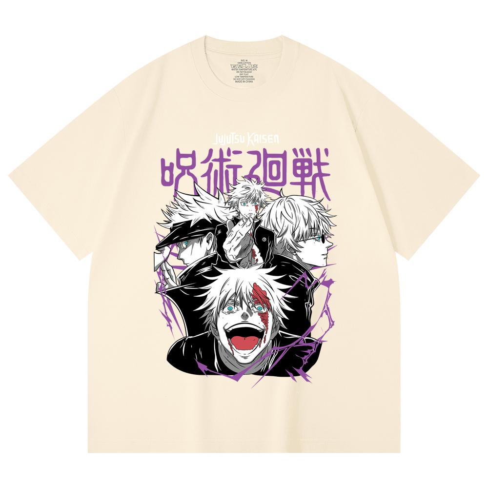

230 г/м² 100% хлопок Jujutsu Kaisen V3 Принт Годжо Унисекс Футболка из плотного хлопка XS абрикосовый