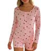 Women's Long-Sleeve Printed One-Piece Pajamas - Round Neck, Button Front, Stylish, Lightweight, Comfortable, Skin-Friendly Fabric.