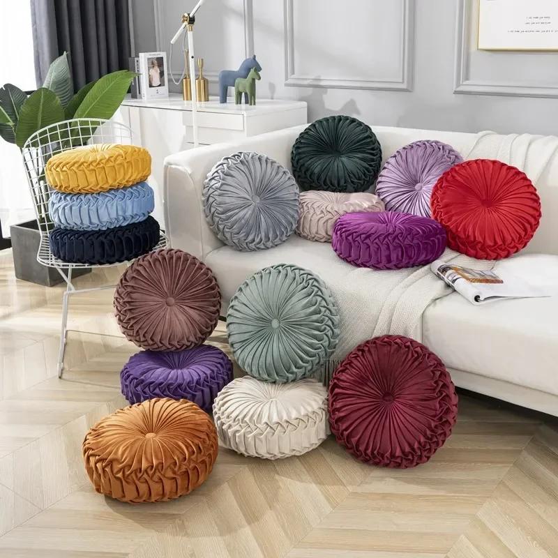 Hand-sewn Light Luxury Small Pumpkin Wheel Round Pillow Available for All Seasons Living Room Sofa Tatami Cushion