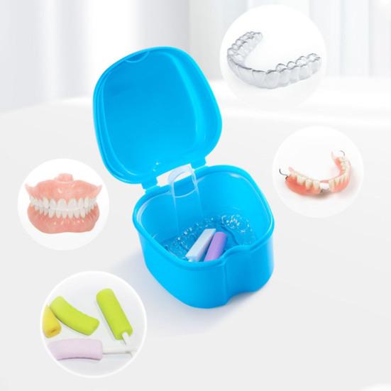 Dentures Case Portable Soaking Denture Bath Box with Strainer Basket Invisible Brace Retainer Mouth Guard Dental Aligner Container Holder