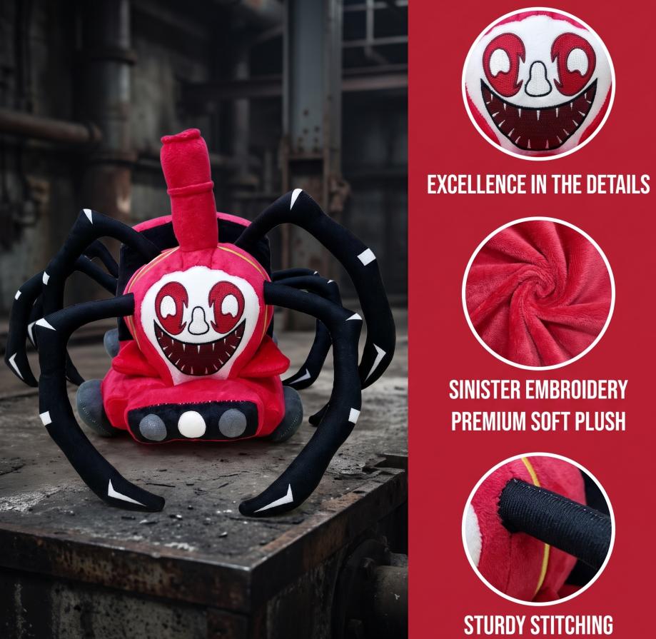 Spider Train Shaped Horror Plush Doll Scary Face Soft Fluffy Stuffed Toy Teens Halloween Decor Collectible Gift