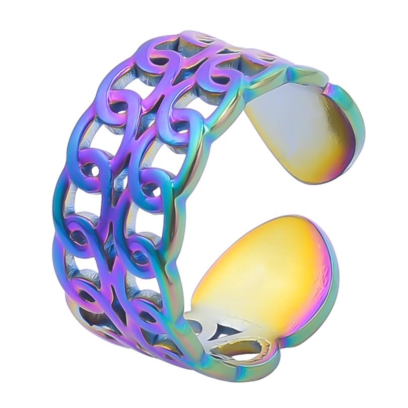 Rainbow Color Stainless Steel Rings For Women Men Accessories Punk Hollow Geometric Snake Ring Fashion Jewelry Adjustable Bague