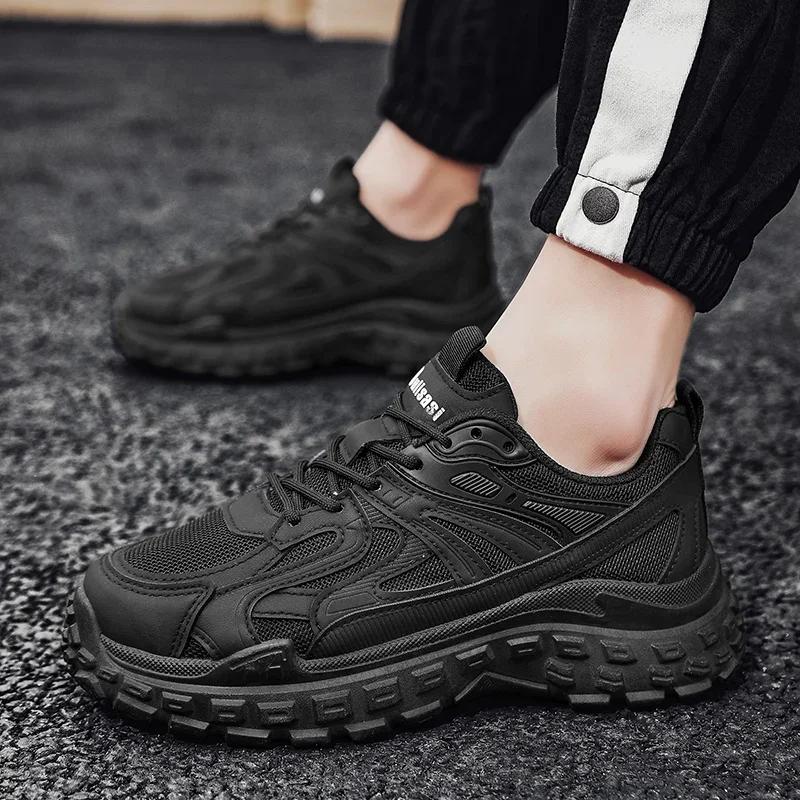 New Trendy Men's Sports Casual Shoes Non-slip Durable Small Black Shoe Breathable Versatile Lightweight Thick-soled Men Running