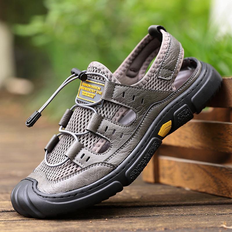 

Baotou sandals men s summer men s breathable hollow mesh men s shoes outdoor soft sole non-slip and wear-resistant casual beach shoes 44 серый