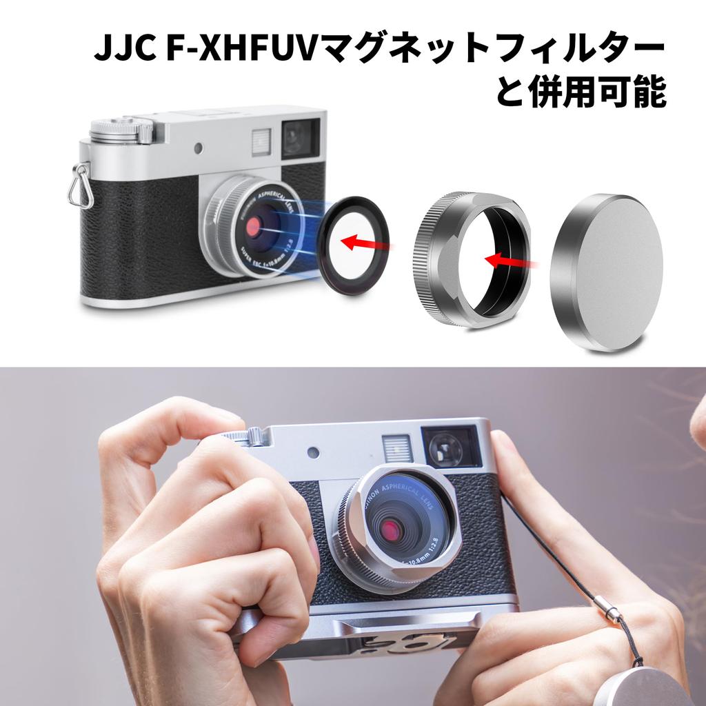 JJC Fujifilm Lens Hood and Lens Cap for Fujifilm Compatible with Matte Lens Includes Silver X-Half X-Half (X-HF1) - F-XHFUV Filter, Surface,