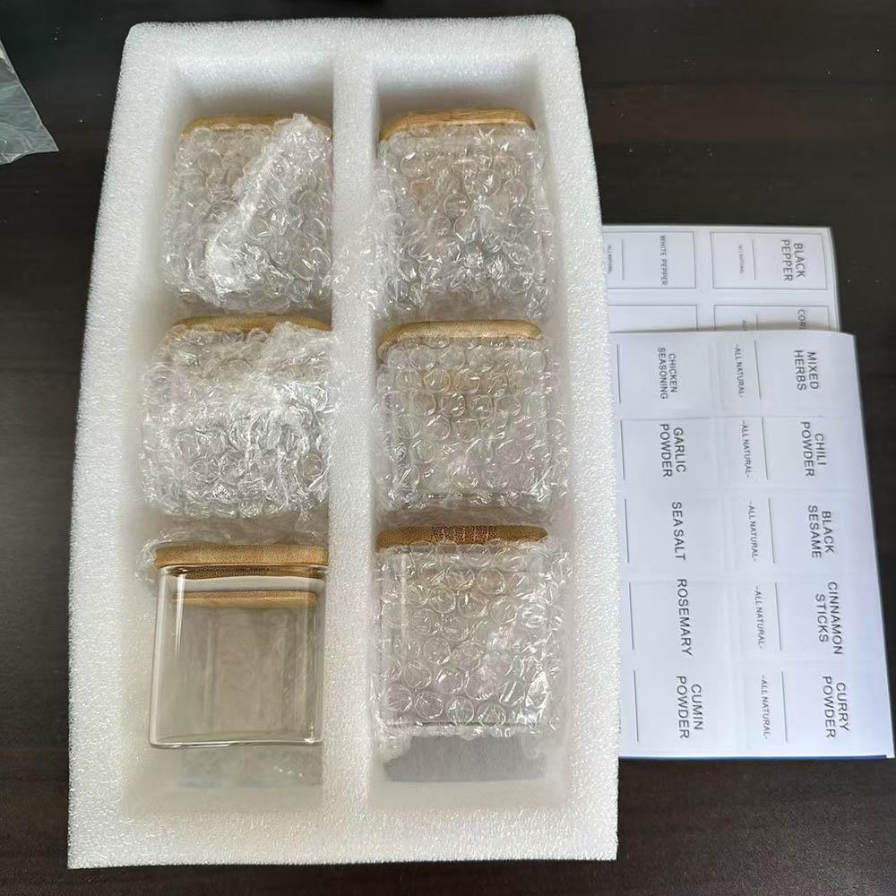 

5oz Glass Jars Set with Spice Labels,Square Spice Jars with Bamboo Lids/Sticker Labels, Food Storage Container Canisters