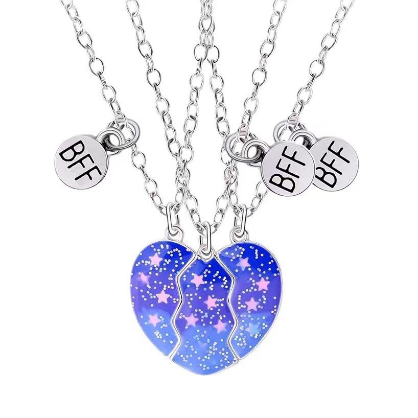 3 Pcs/Set Best Friend Magnet Pendant Necklace Creative Pentagram Alloy Accessories Friendship Necklace Best Friend Alloy Pendant