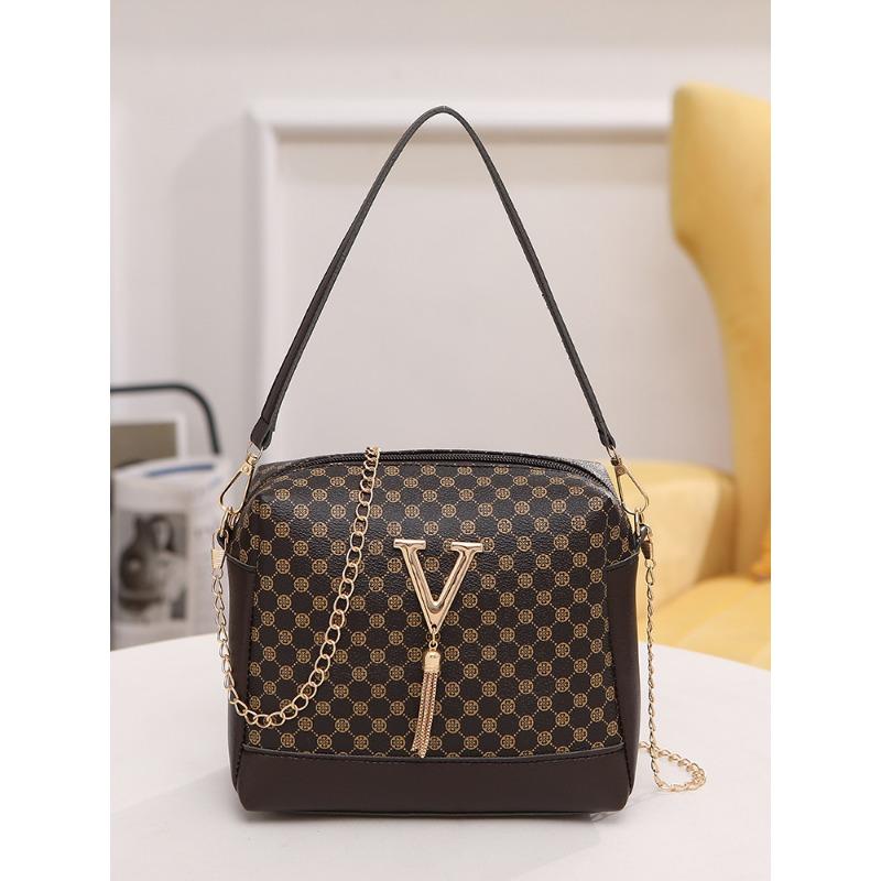 Bag Women's New Fashion Printed Word Jewelry Chain Crossbody Small Square Bag Single Shoulder Armpit Bag One Piece