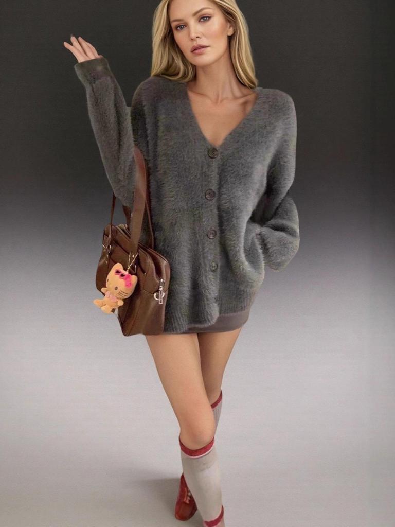 Autumn/Winter Plus Size V-neck Mink Velvet Knitted Cardigan