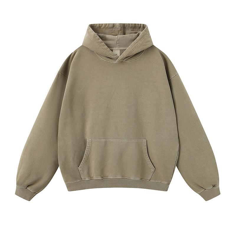 Fog Spring And Autumn American Solid Color Casual Loose Washed Boxy Hoodie Hoodie Men And Women