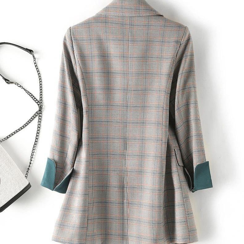 Literature And Art Checker Small Suit Spring and Autumn Women's Casual Coat