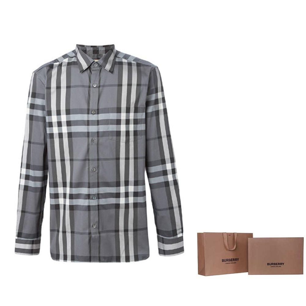 Burberry Men Check Stretch Cotton Shirt Grey/White/Black 39835371