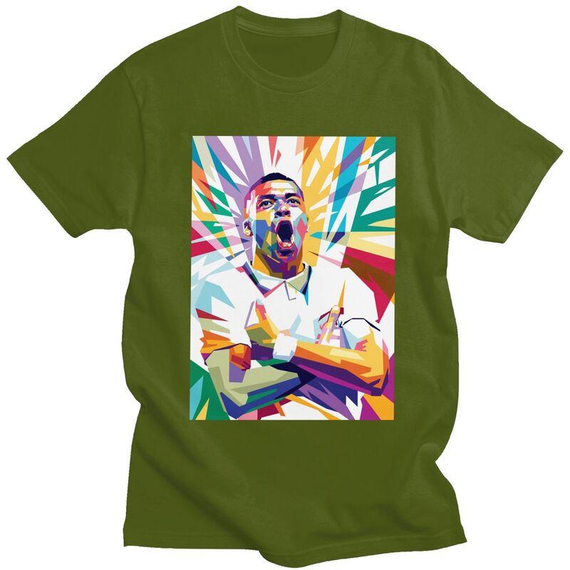 Custom Soccer Gift Mbappes Pop Art Tshirt for Men Short Sleeve Casual T Shirt Fashion Tshirt Loose Fit Pure Cotton Tee Gift