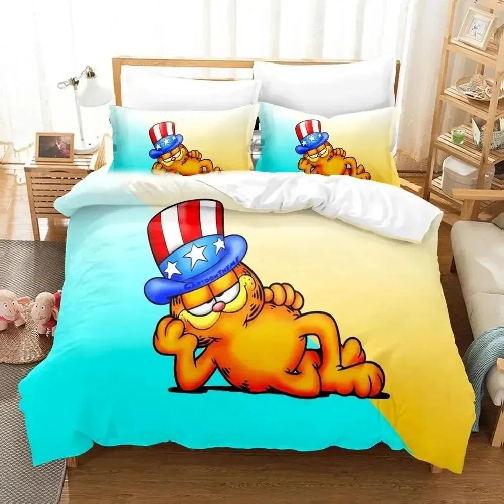 3D Print Orange Cat Cartoon Bedding Set Duvet Cover Bed Set Quilt Cover Pillowcase Comforter King Queen Size Boys Adult Bedding