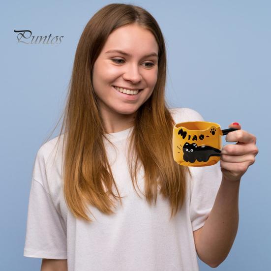 Cani de cafea stivuibile cu pisici, capacitate 380 ml, cu tematică drăguță de pisică, căni de ceai ceramice care economisesc spațiu, cadou pentru iubitorii de pisici și colecționari