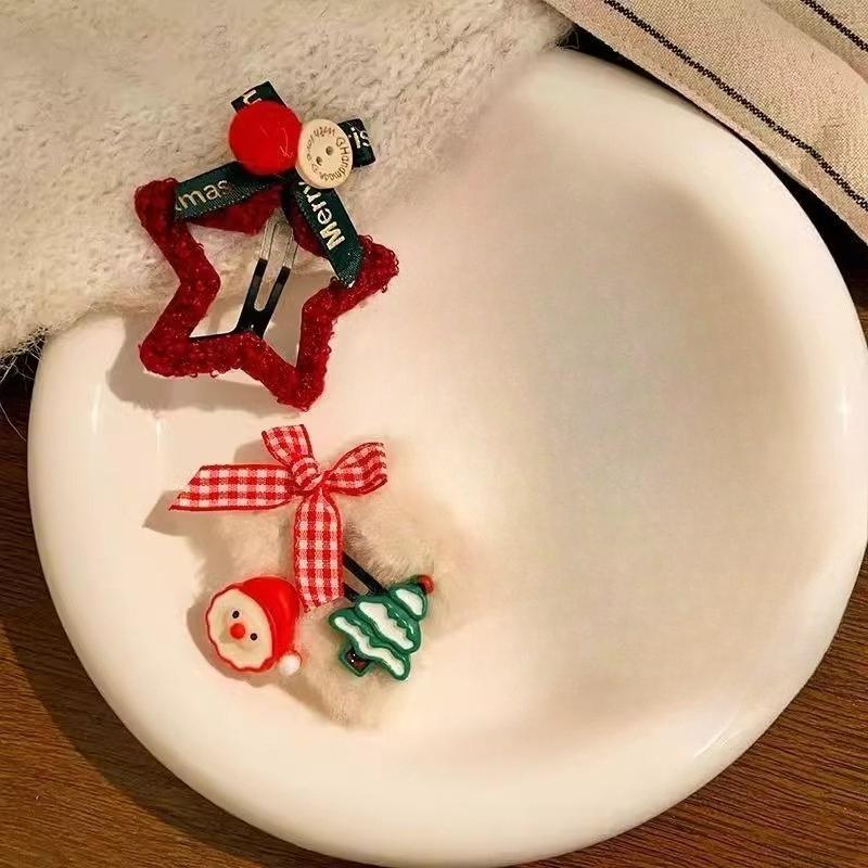 1-2Pcs Christmas Plush Star Hair Clips Side Hairpin Clip New Year Decoration Shattered Clips Hair Accessory Headwears Winter