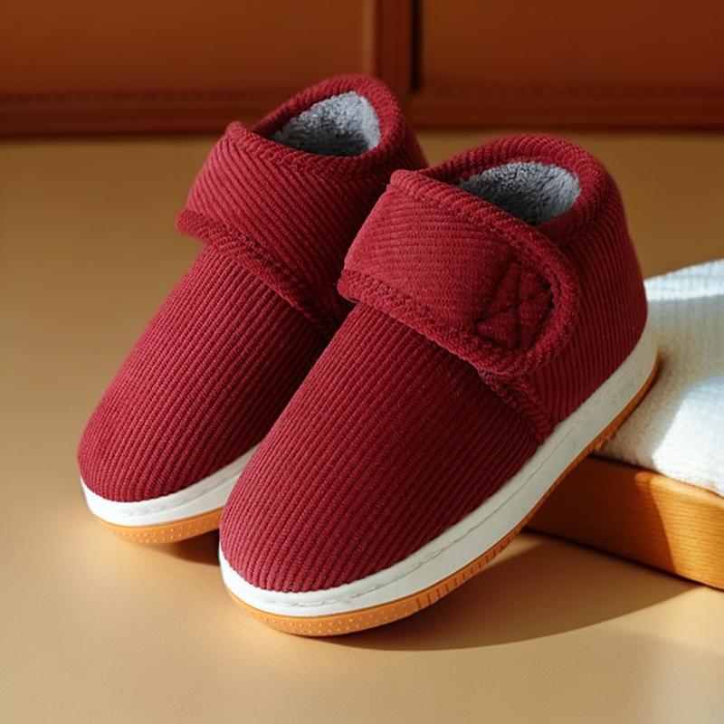 Sapatos de Algodão Antiderrapantes com Sola de Tendão de Vaca para Meninos no Inverno, Sola Espessa, Velcro, Pantufas Quentes para Interior/Exterior para Mulheres