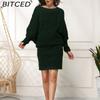 BITCED Autumn/Winter Plus Size Women's Loose Batwing Sleeve Knitted Long Pullover Dress