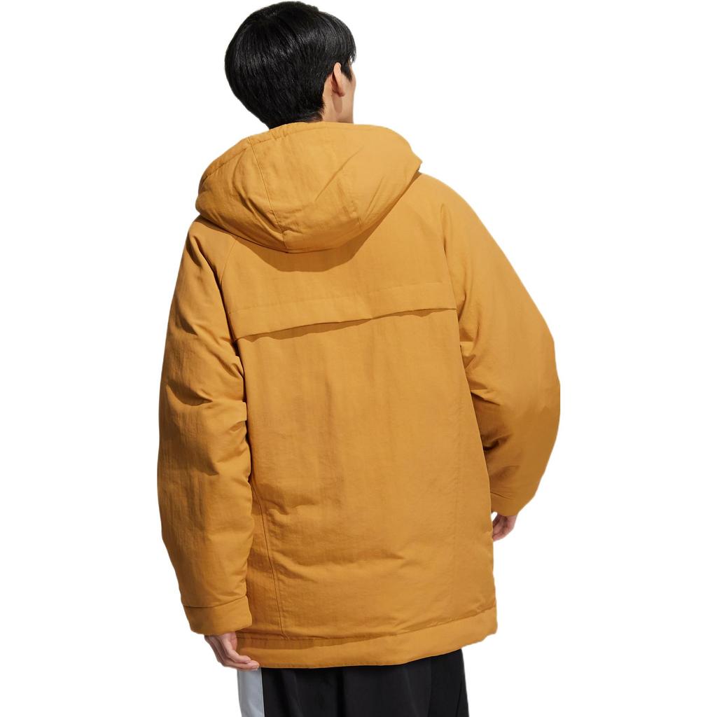 Adidas Neo Solid Color Logo Print Three-Stripe Hooded Down Jacket Unisex Outerwear Brown HN4761