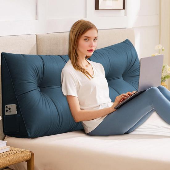 Triangular Headboard Pillow Bed Wedge Pillow with Side Pocket Headboard Back And Waist Support Cushion for Daybed Reading Relaxing