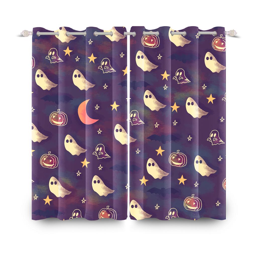 2pcs/set Skeleton Skull Black Window Curtain Horror Halloween Haunted House Home Bedroom Decor Blackout Polyester Fabric Curtain