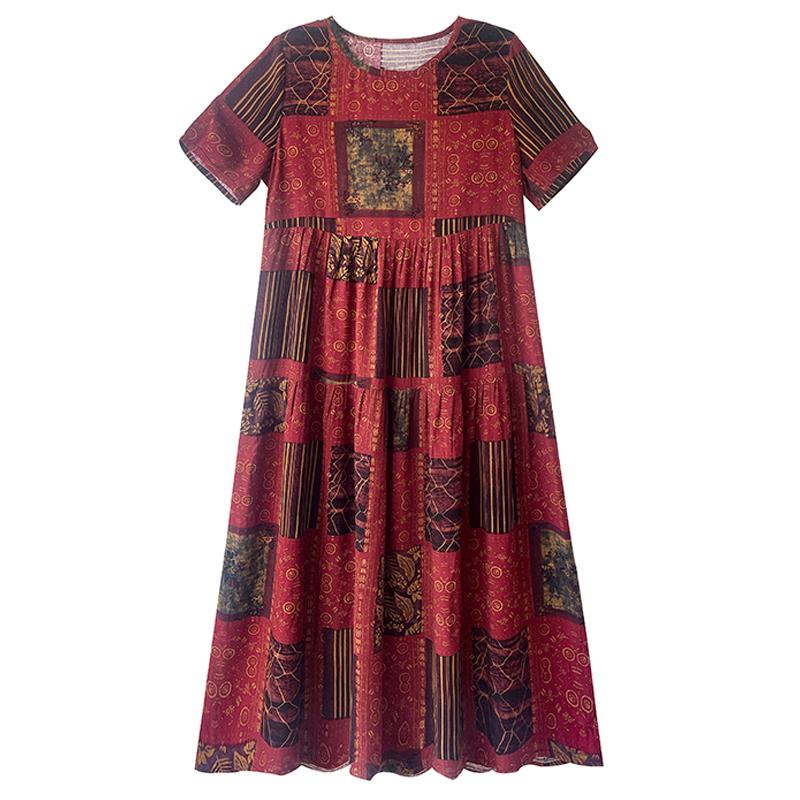 Women's Boho Print Maxi Dress, Loose Casual Short Sleeve Summer Dress (XL-5XL)