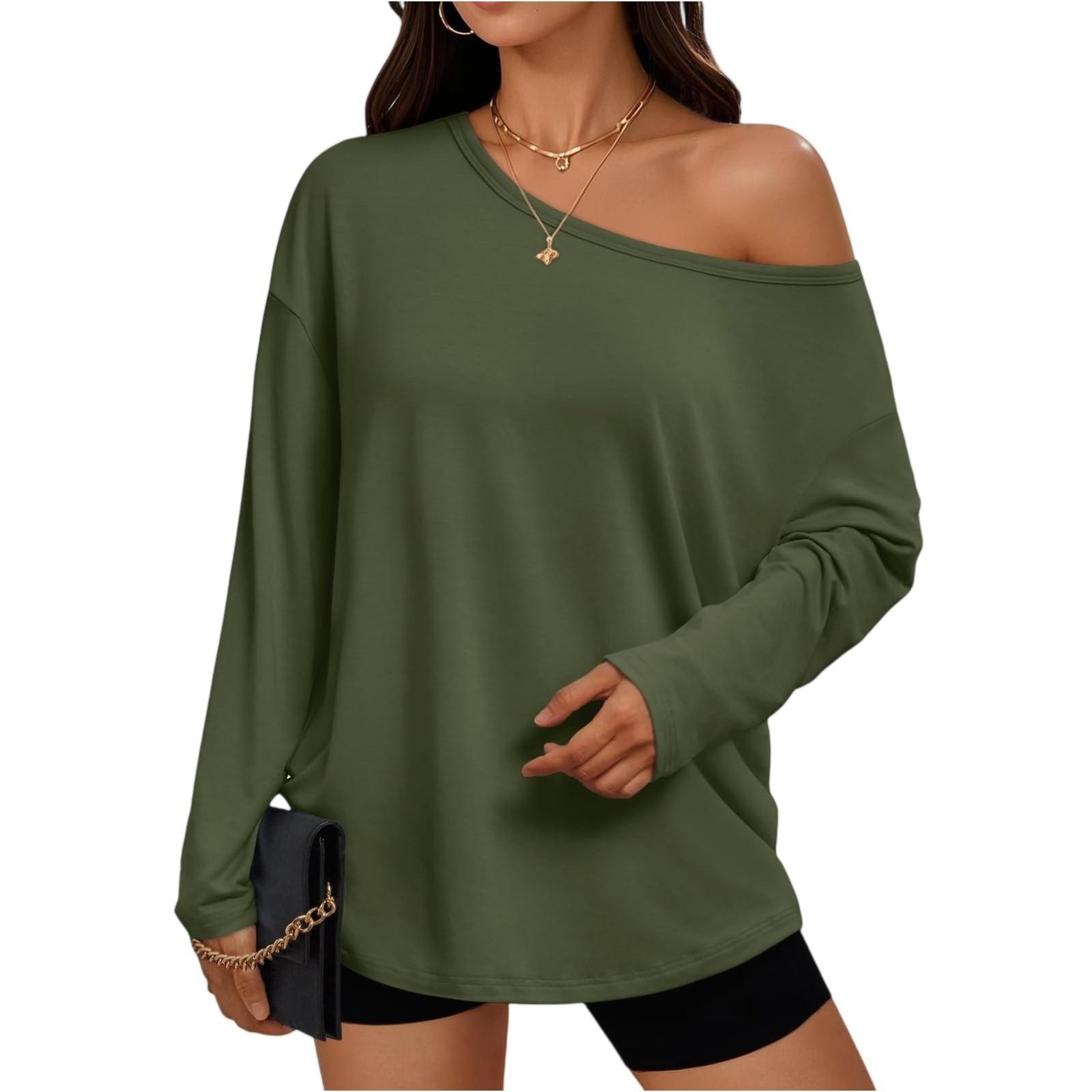 

Women s Solid-color Fashionable Round-neck Top L