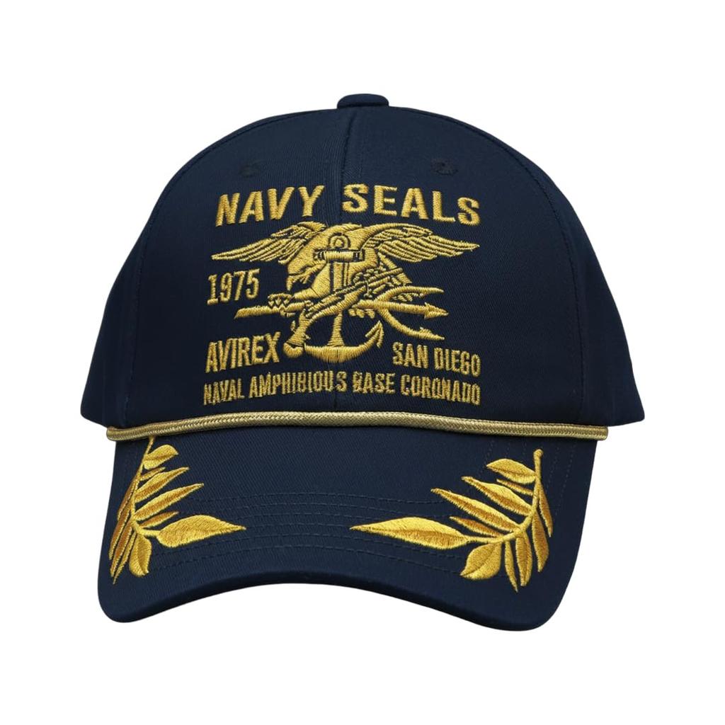 AVIREX Cap Men's Brand Logo Hat Long Brim American Casual Military AVIREX US NAVY Apollo Cap Stylish Navy Gold