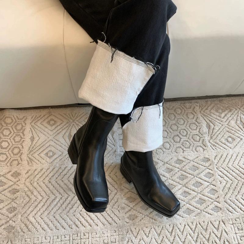 Niche Thick Heel Medium Tube Knight Boots Women's Pile Short Boots Thin Boots High Heel Martin Boots Small Ankle Boots