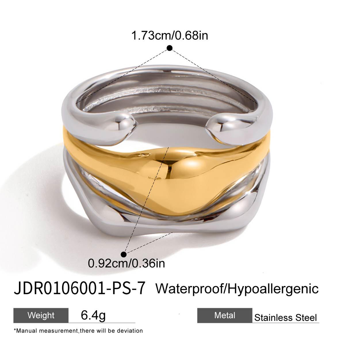

Youthway Fashionable Color-Block Design Smooth Irregular Ring Stainless Steel Gold Color Multi-Layer Women S Waterproof Ring