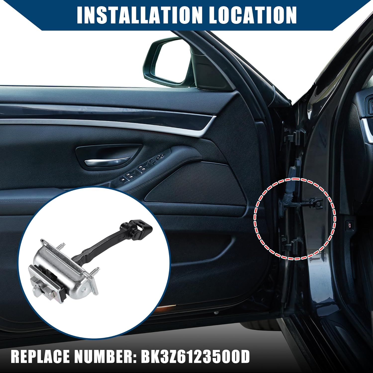 

No.BK3Z6123500D Front Left or Right Door Check Strap Limiter Stopper for Ford E-Transit Transit-150 Transit-250 2015-2022 / Driver Passenger Door